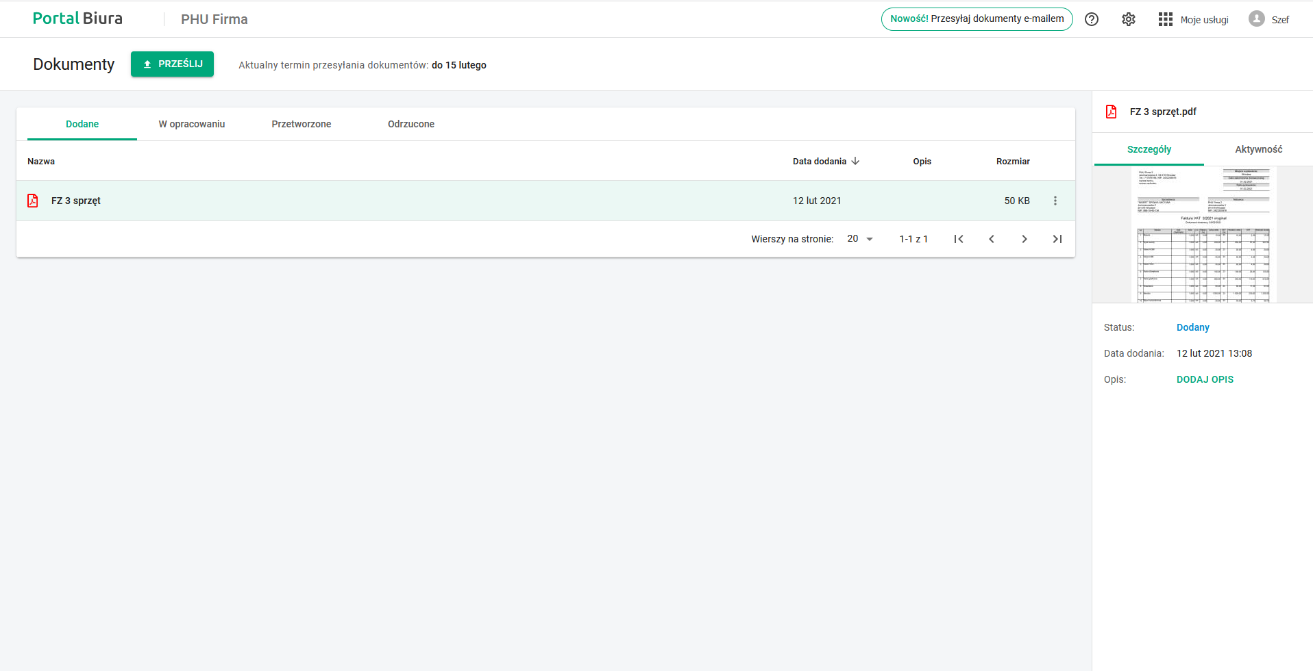 Portal Biura - dokukenty, dodane